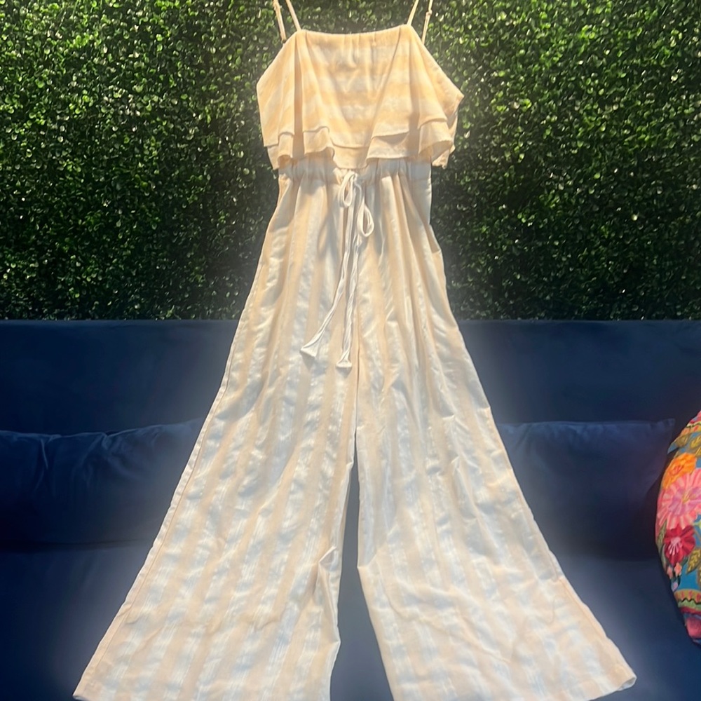 Jumper with white and peach stripes
